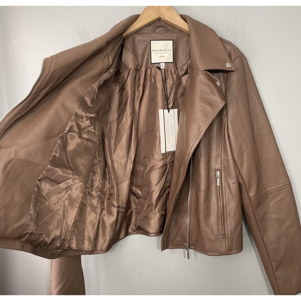 Bagatelle Collection Jacket Size XL Brown Faux Vegan Leather Moto Biker Chic NEW - Picture 5 of 14
